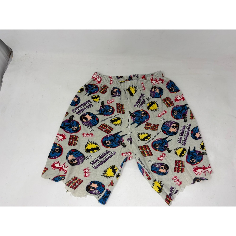 Vintage 1997 DC Comics Batman Robin Kids Pajama Shorts Gray Sz 8 All Over Print